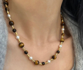 Yellow Tiger Eye Pearl Necklace and Bracelet